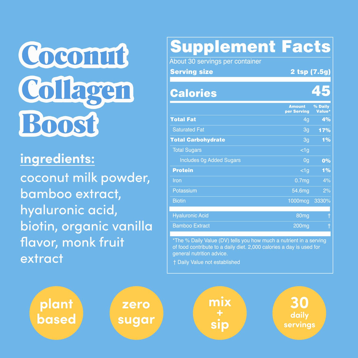 GOLDE - Collagen Boost Vegan Creamer - Vanilla Cream - Plant Based Collagen Supplement w/Hyaluronic Acid, Biotin, & Bamboo Extract - Supports Hair, Skin, & Nail Health - 30 Servings GOLDEBuy Supplements Australia