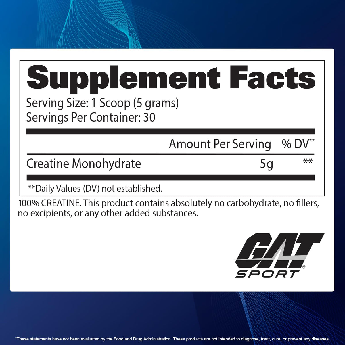 GAT SPORT Creatine Monohydrate Powder, 150 Grams, Strength, Brain Health, GLP1 Support Anti-oxidant, Endurance, for Men & Women, 1 Month Supply, Unflavored (30 Servings) GAT SPORTBuy Supplements Australia