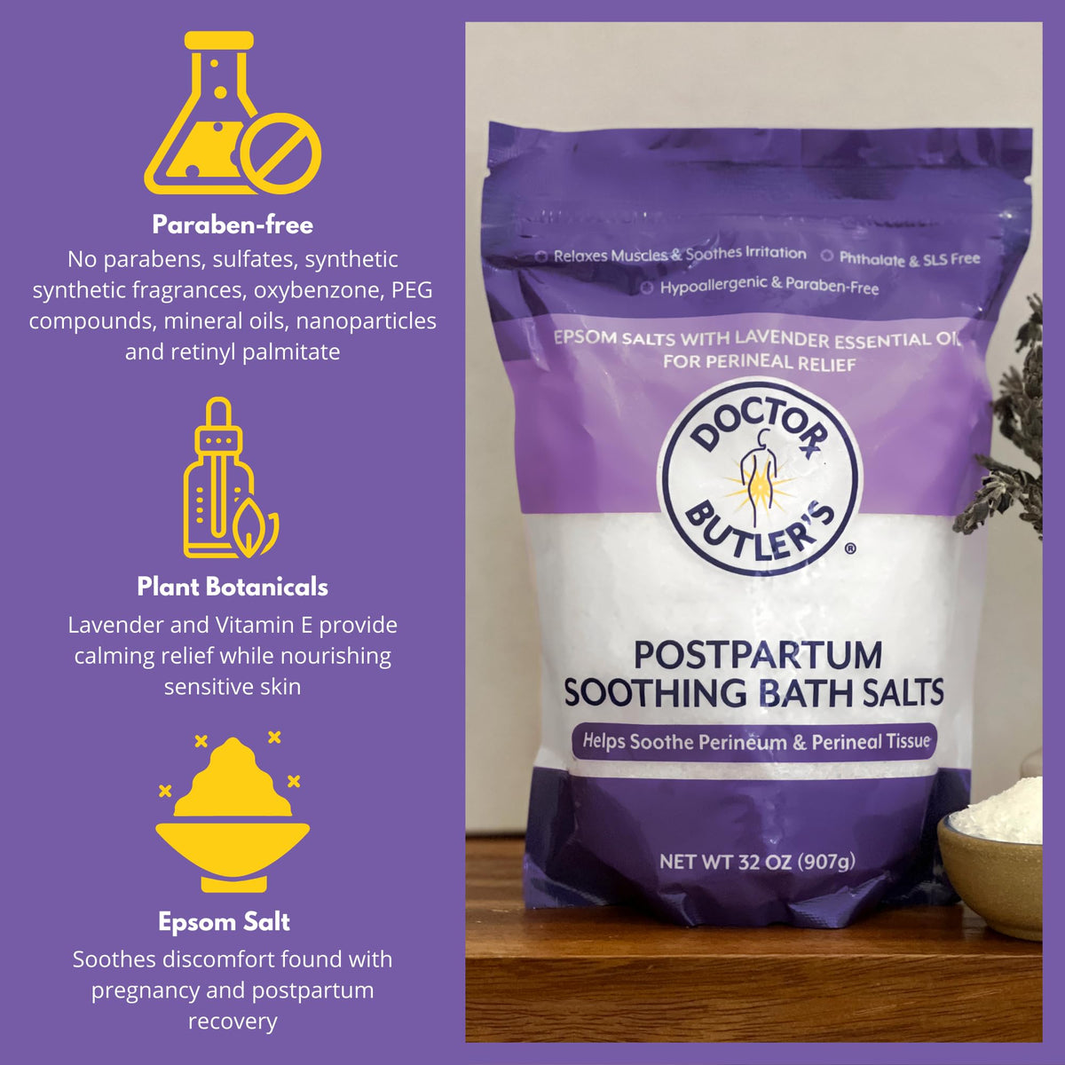 Doctor Butler’s Postpartum Soothing Bath Salts – Epsom Bath Salts for Women for Postpartum Recovery, Hemorrhoids, Discomfort, and Helps Soothe Perineum and Perineal Tissues After Birth (32 oz.) Doctor Butler's buy supplements Au