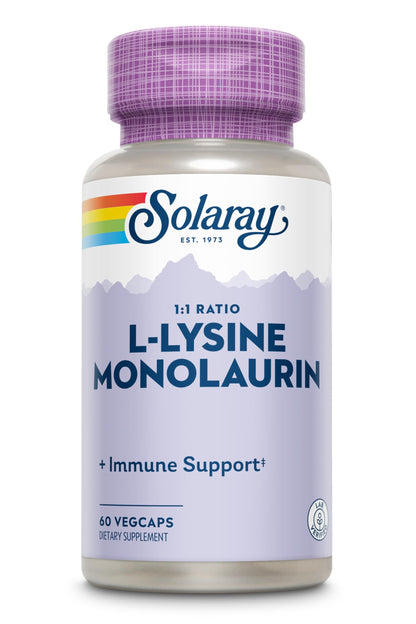 SOLARAY L-Lysine Monolaurin Immune Support Supplement, 1:1 Ratio for Immune System Function, 500 mg Each, 60-Day Money Back Guarantee