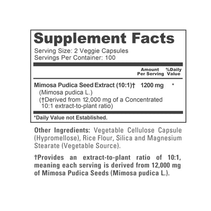 NusaPure Mimosa Pudica Seed 10:1 Extract, 1200 mg Equivalent to 12,000 mg 200 Veg Capsules (Non-GMO, Vegan) NusaPureBuy Supplements Australia