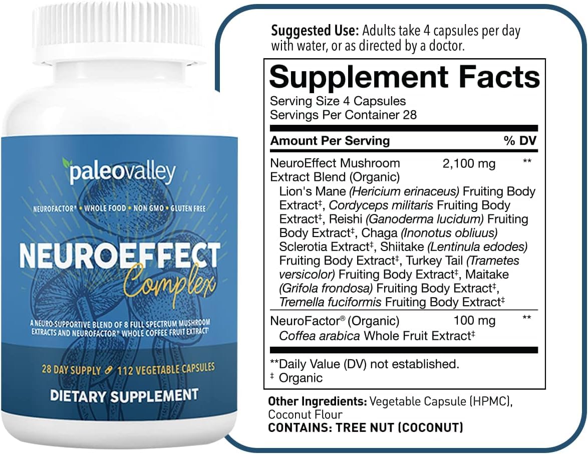 Paleovalley NeuroEffect - Neuro Mushroom Coffee Nutritional Supplement for Focus, Memory, and Energy Support - 28-Day Supply - 8 Full Spectrum Mushroom and Whole Coffee Fruit Extracts PaleovalleyBuy Supplements Australia