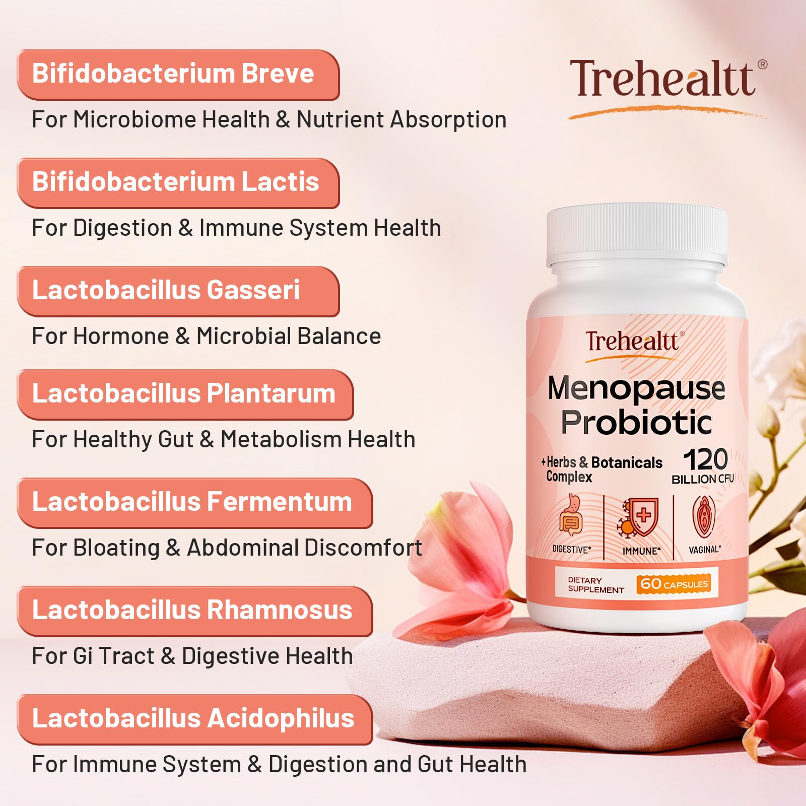Menopause supplements for women, 120 Billion CFU Probiotic, 13-in-1 Herbs & Botanicals Complex, for Hormone Menopause, Hot Flashes, Night Sweats, Mood Swings, Sleep Disturbances, Vegan, 60 Capsules TrehealttBuy Supplements Australia