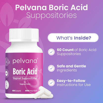 Pelvana Boric Acid Suppositories for Women - 60 Count - 600mg Boric Acid Capsules for Vaginal Odor Use PelvanaBuy Supplements Australia
