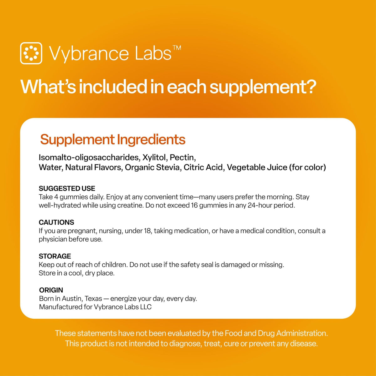 VYBRANCE LABS Creapure Creatine Gummies 5g + Taurine & B12 - Sugar-Free, Vegan, Gluten-Free - Citrus Mango - 120 Count (30 Servings) for Strength, Energy & Focus VYBRANCE LABSBuy Supplements Australia