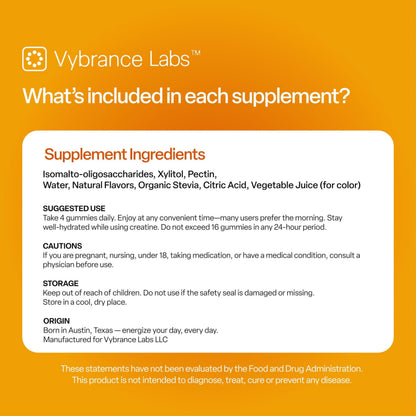 VYBRANCE LABS Creapure Creatine Gummies 5g + Taurine & B12 - Sugar-Free, Vegan, Gluten-Free - Citrus Mango - 120 Count (30 Servings) for Strength, Energy & Focus VYBRANCE LABSBuy Supplements Australia