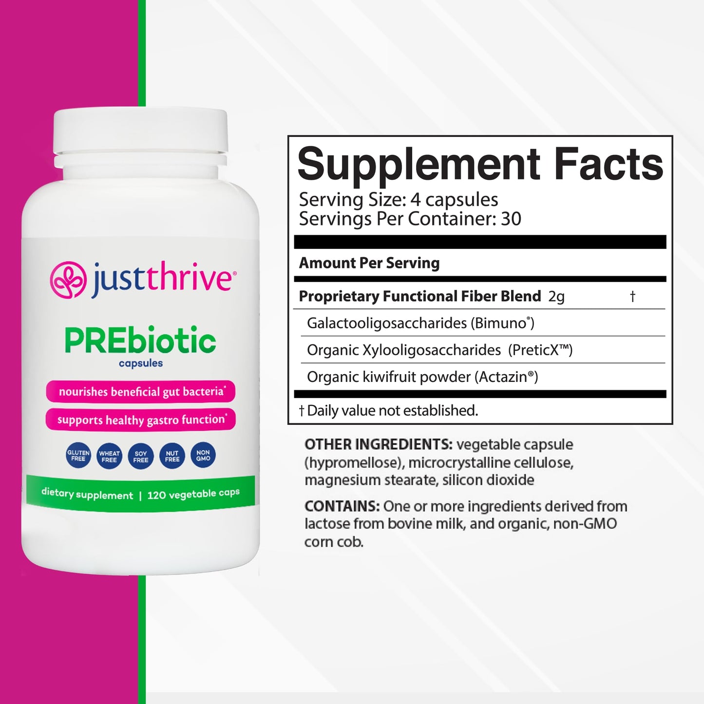 Just Thrive PREbiotic Capsules - Prebiotic Blend for Gut Health and Immune Support, 120 Caps Just ThriveBuy Supplements Australia