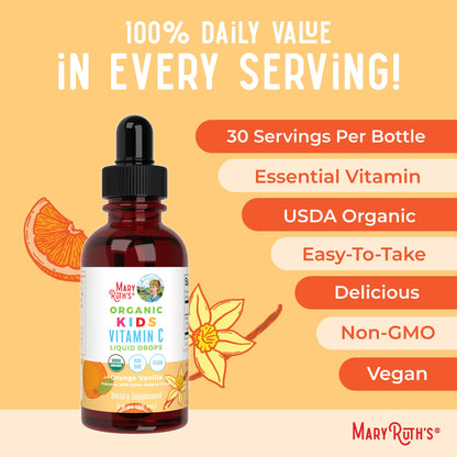 MaryRuth Organics USDA Kids Vitamin C Drops | Vegan Immune Support Supplement for Ages 4-13 | Immune Support & Overall Health | Vitamin C from Organic Acerola Fruit Extract | 2oz MARYRUTH'SBuy Supplements Australia