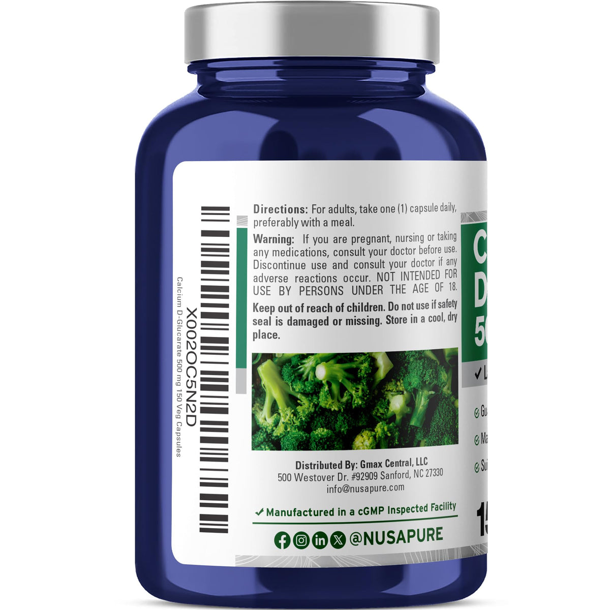NusaPure Calcium D-Glucarate 500 mg 150 Veggie Caps, Vegan, Non-GMO, Gluten-Free NusaPureBuy Supplements Australia