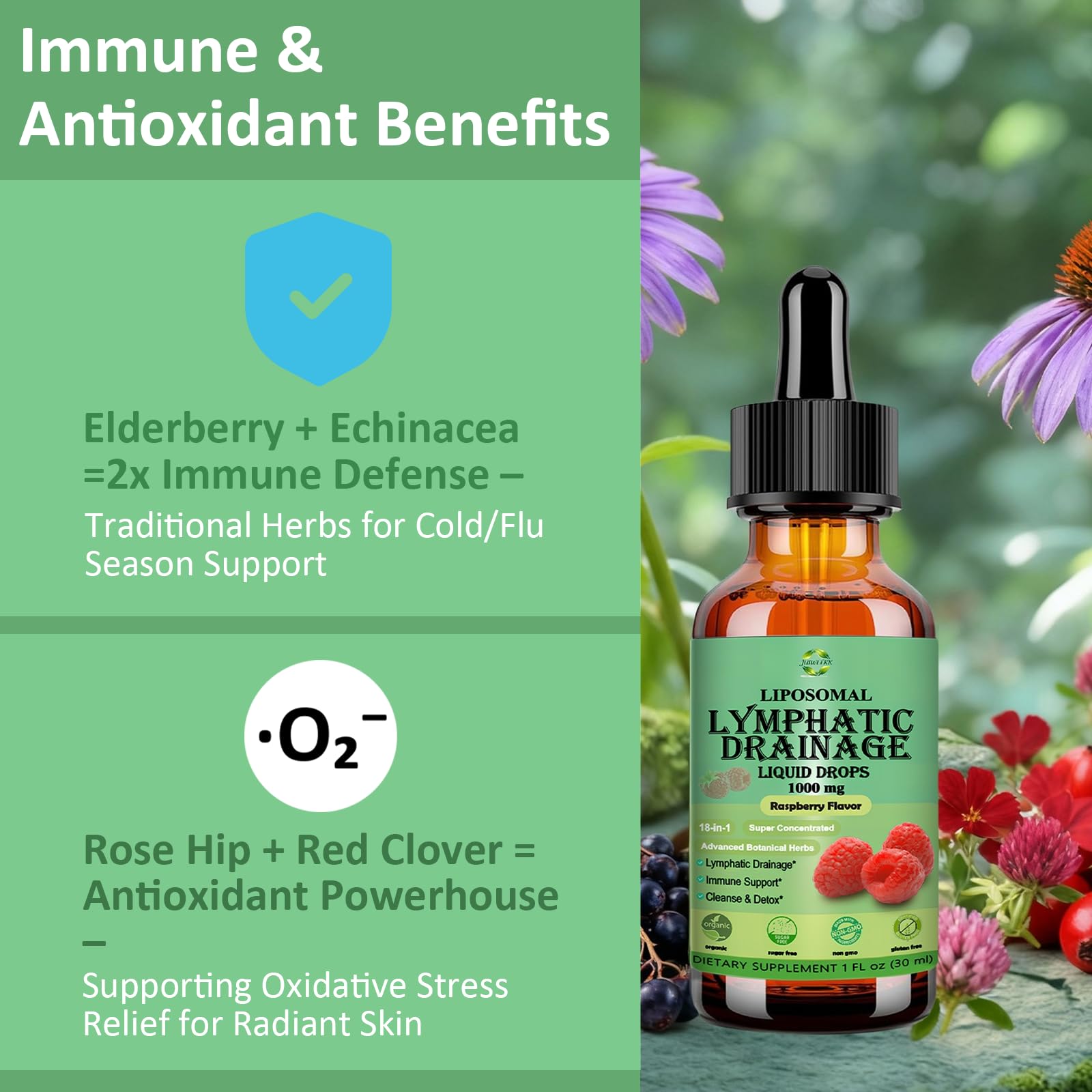 Lymphatic Drainage Drops, 18-in-1 Herbal Lymph System Support w. Echinacea Elderberry Dandelion Burdock Root Cleavers for Lymphatic Cleanse Detox Immune Support, Liposoaml for Max Absorption JUIWEFKK buy supplements Au