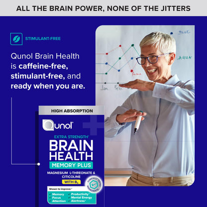 Qunol Brain Health Memory Plus with B6, Magnesium L-Threonate & Citicoline, Clinically Tested Ingredients to Improve Memory, Focus, Attention and Productivity, 90 Count QunolBuy Supplements Australia