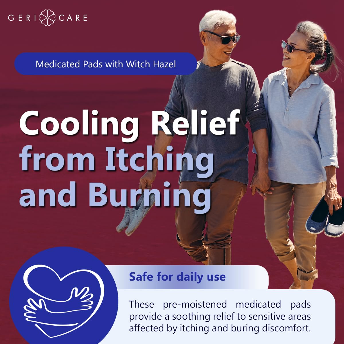 GeriCare Medicated Cooling Pads with Witch Hazel. for Soothing Itch, Discomfort, and Burning, Pre-Moistened Pads Ideal for Sensitive Areas, 100 Count (Pack of 1) GeriCareBuy Supplements Australia
