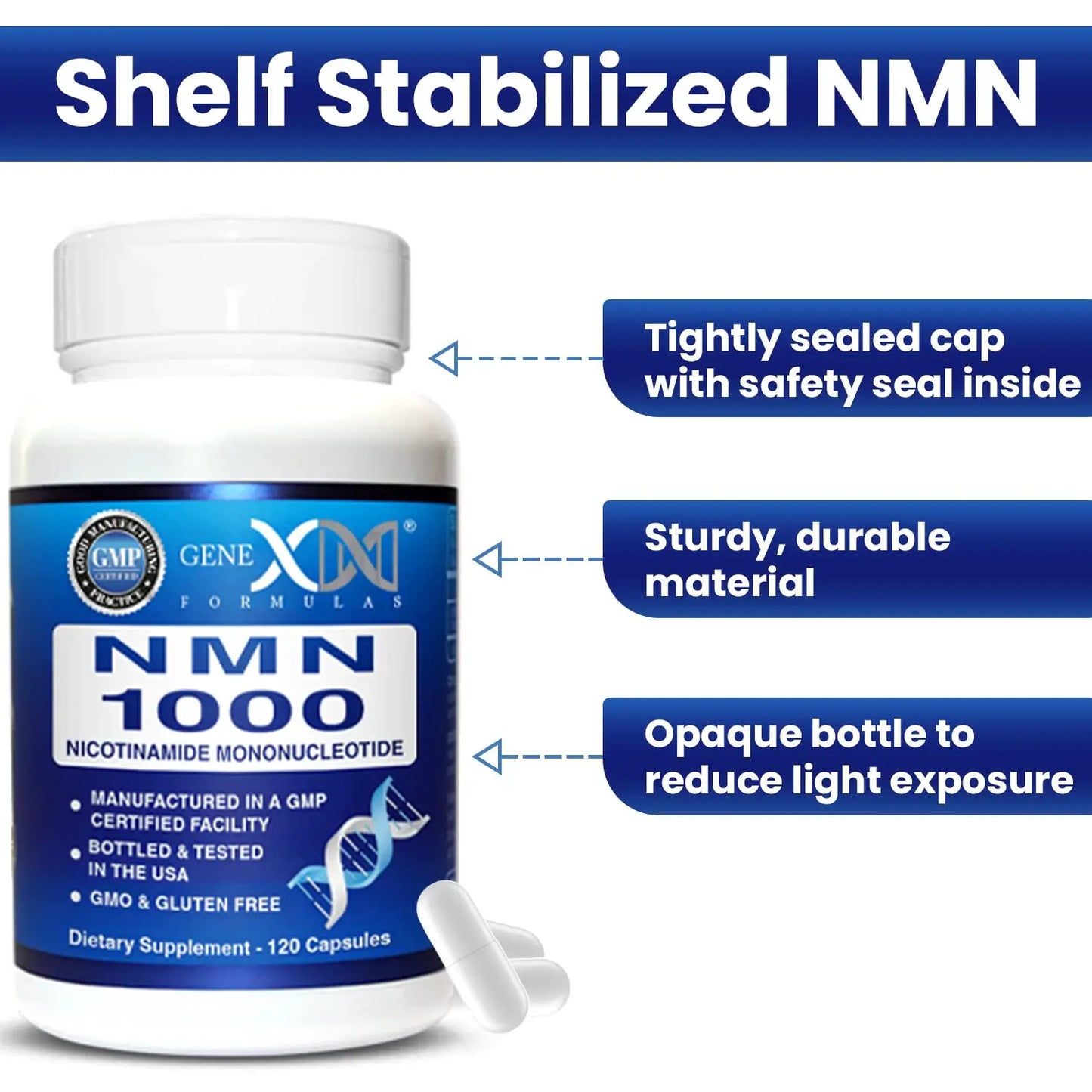 Genex Formulas NMN 1000mg - 99% Pure Shelf Stabilized Supplement Capsules for Increased NAD Levels & Healthy Aging, GMP Certified, 1000mg per Serving, 120 Capsules Genex FormulasBuy Supplements Australia