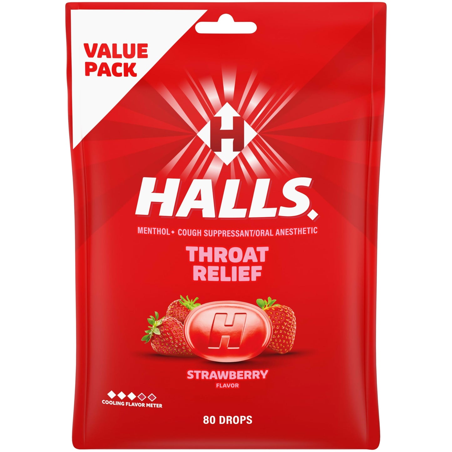 HALLS Throat Relief Strawberry Cough Drops, Value Pack, 80 Drops HALLS buy supplements Au