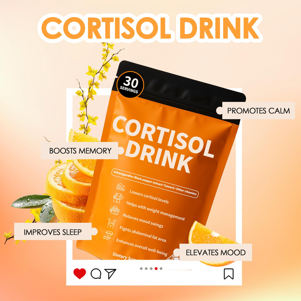 Cortisol Drink Powder - Natural Cortisol Supplements for Ashwagandha, L-Theanine, Turmeric Root, Black Pepper Extract, Relaxation, Focus, Mental Clarity oviaapoBuy Supplements Australia