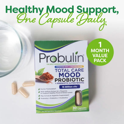Probulin Mood Probiotics for Women with Saffron, L Theanine, Probiotic, Prebiotic, Postbiotic - Mood Support Supplement & Gut Support - Vegan, Non GMO, 30 Capsules ProbulinBuy Supplements Australia