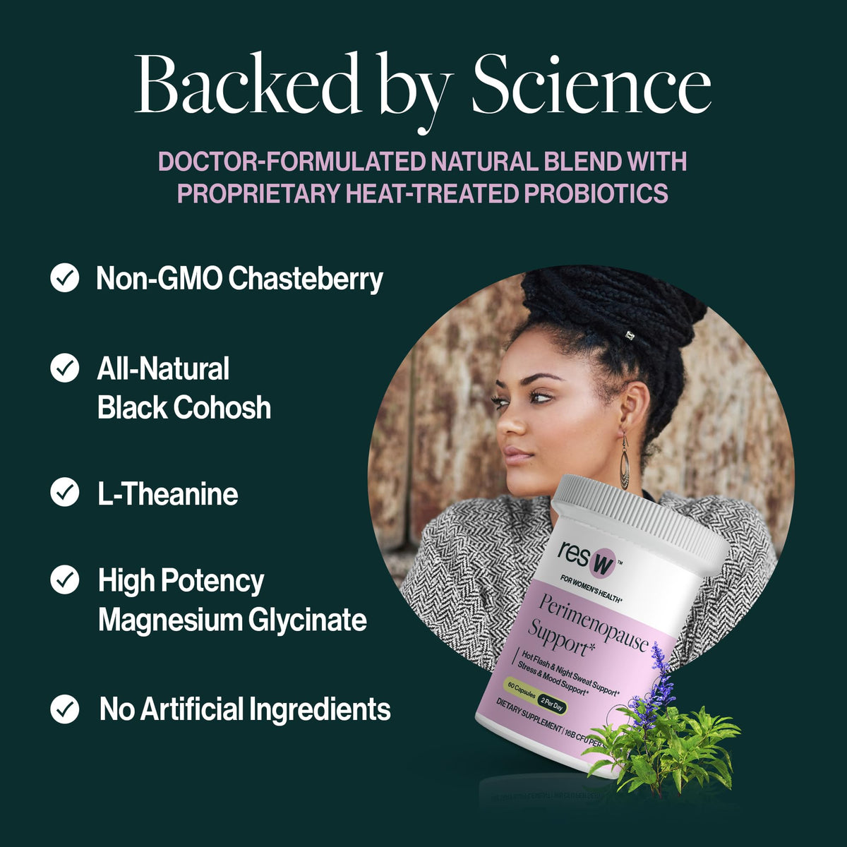 resW Perimenopause Postbiotic Supplement for Women - Hot Flash Support, Night Sweat Relief, Hormone Free, Vegan, Gluten Free, Non GMO, Plant Based Gut Health Support - 60 Capsules ResBioticBuy Supplements Australia