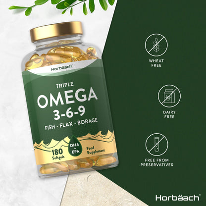 Triple Omega 3 6 9 Capsules | 180 Count | High Strength Supplement with DHA HorbäachBuy Supplements Australia
