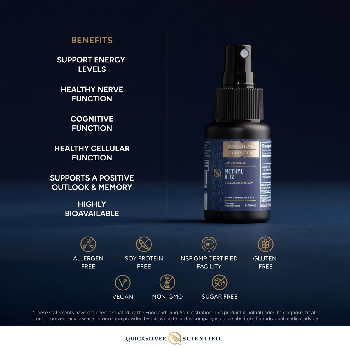 Quicksilver Scientific Methyl B12-1000mcg Vitamin B12 as Methylcobalamin - with Nano Technology for Superior Absorption - Supportive Energy Supplement (30ml / 90 Servings) Quicksilver ScientificBuy Supplements Australia