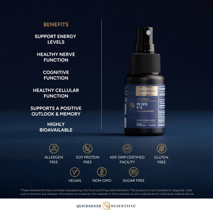 Quicksilver Scientific Methyl B12-1000mcg Vitamin B12 as Methylcobalamin - with Nano Technology for Superior Absorption - Supportive Energy Supplement (30ml / 90 Servings) Quicksilver ScientificBuy Supplements Australia