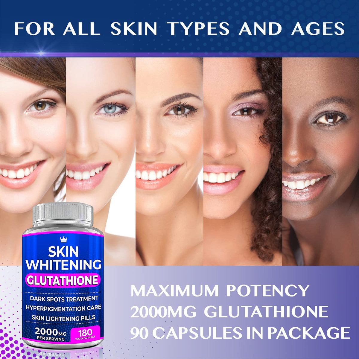 Glutathione Whitening Pills - 180 Capsules 2000mg Glutathione - Effective Skin Lightening NORTHERN CROWN COSMETICSBuy Supplements Australia