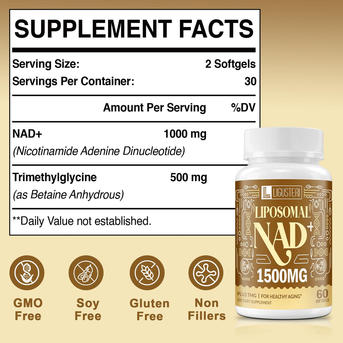 LIGUSTERI 1500 MG Liposomal NAD+, 98%+ Absorption, NAD+ Supplement for Women & Men with TMG, for Aging Defense, Cellular Energy, Heart & Brain Function, Longevity, 120 Softgels LIGUSTERIBuy Supplements Australia