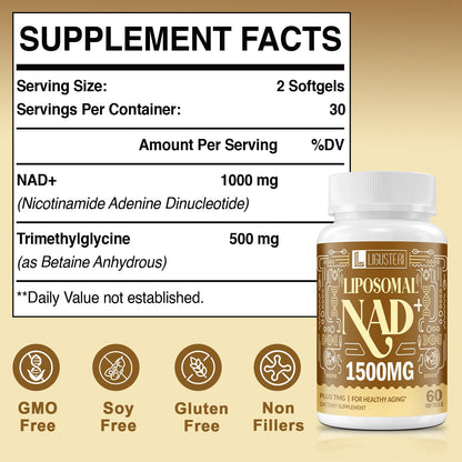 LIGUSTERI 1500 MG Liposomal NAD+, 98%+ Absorption, NAD+ Supplement for Women & Men with TMG, for Aging Defense, Cellular Energy, Heart & Brain Function, Longevity, 120 Softgels LIGUSTERIBuy Supplements Australia