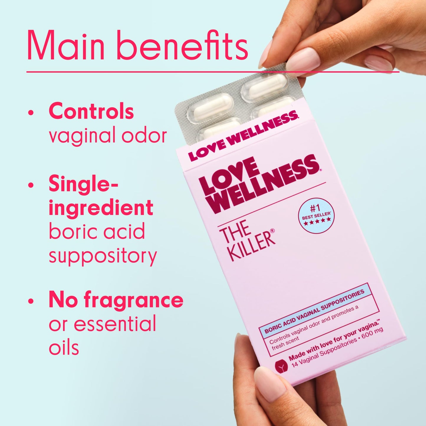 Love Wellness The Killer | 600mg Boric Acid Vaginal Suppositories | Balances pH & Supports Odor Control, a Healthy Vaginal Balance | Fast-Acting & Fragrance-Free | Gentle & Effective | 28 Ct Love WellnessBuy Supplements Australia