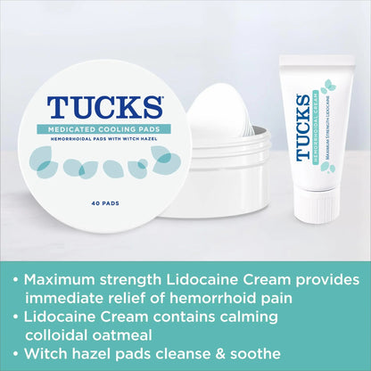Tucks Multi-Care Relief Kit – 40 Count Witch Hazel Pads & 0.5 oz. Lidocaine Cream - Protects from Irritation, Hemorrhoid Treatment Medicated Pads Used by Hospitals TUCKSBuy Supplements Australia
