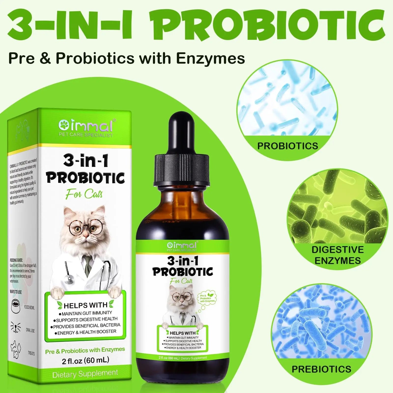 Liquid Cat Probiotic, Natural 3 in 1 Probiotic for Cats, Cat Digestive Support,Gut Health Support,Help with Diarrhea,Gas and Bloating, Cat Herbal Supplements- 60ml VOSIFSDIY buy supplements Au