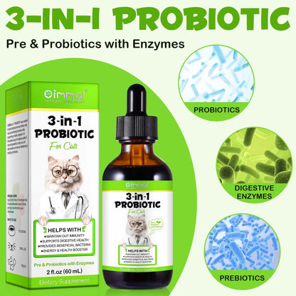 Liquid Cat Probiotic, Natural 3 in 1 Probiotic for Cats, Cat Digestive Support,Gut Health Support,Help with Diarrhea,Gas and Bloating, Cat Herbal Supplements- 60ml VOSIFSDIY buy supplements Au