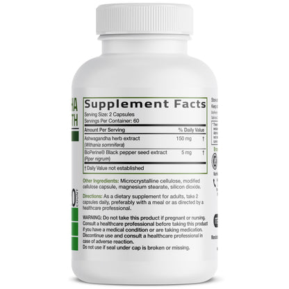Bronson Ashwagandha Extra Strength Stress & Mood Support with BioPerine - Non GMO Formula, 120 Vegetarian Capsules BronsonBuy Supplements Australia