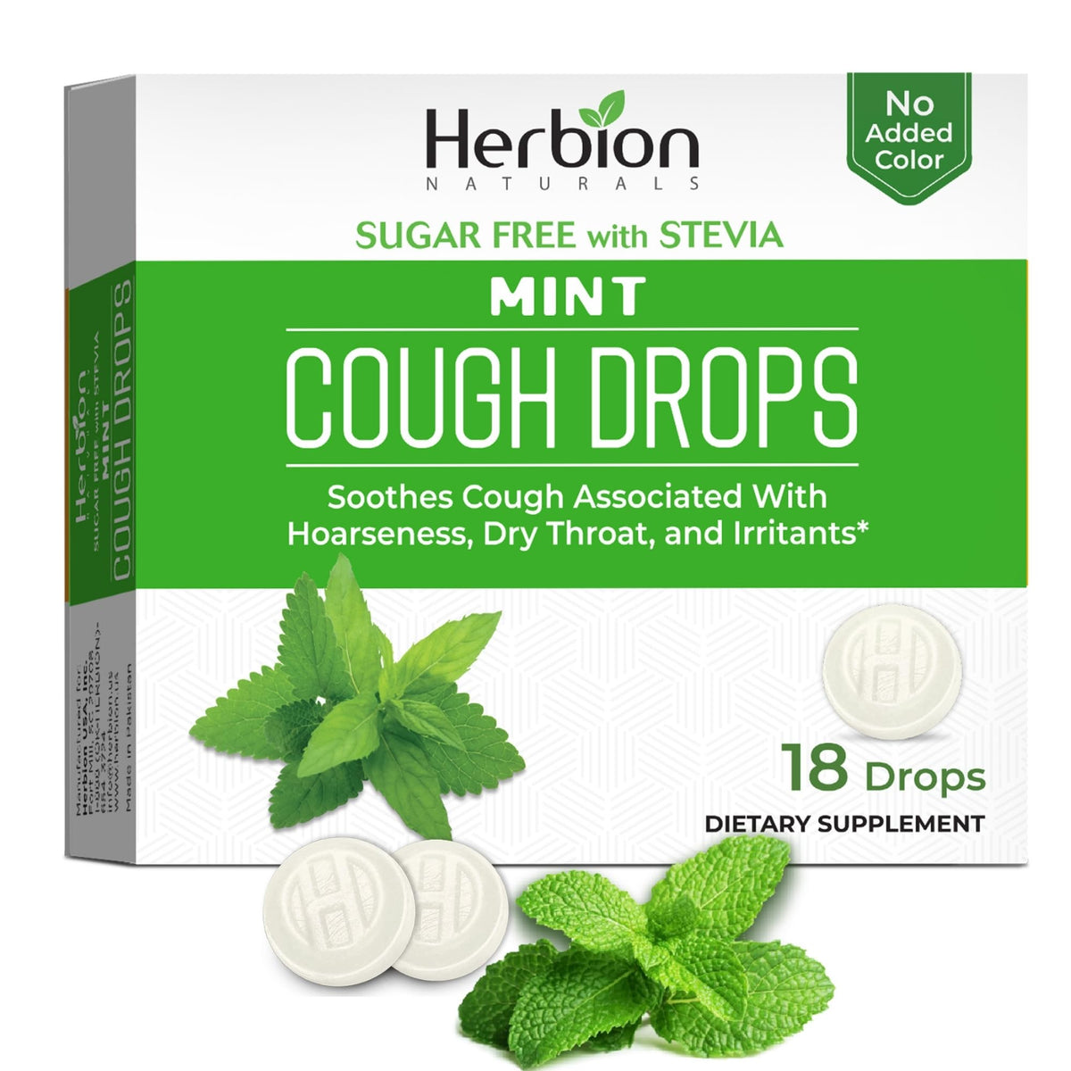 HERBION Naturals Cough Drops, Sugar Free with Stevia, Dietary Supplement, Soothes Cough, for Adults & Children Over 6 Years, 18 Count, Mint, Pack of 1 HERBION buy supplements Au