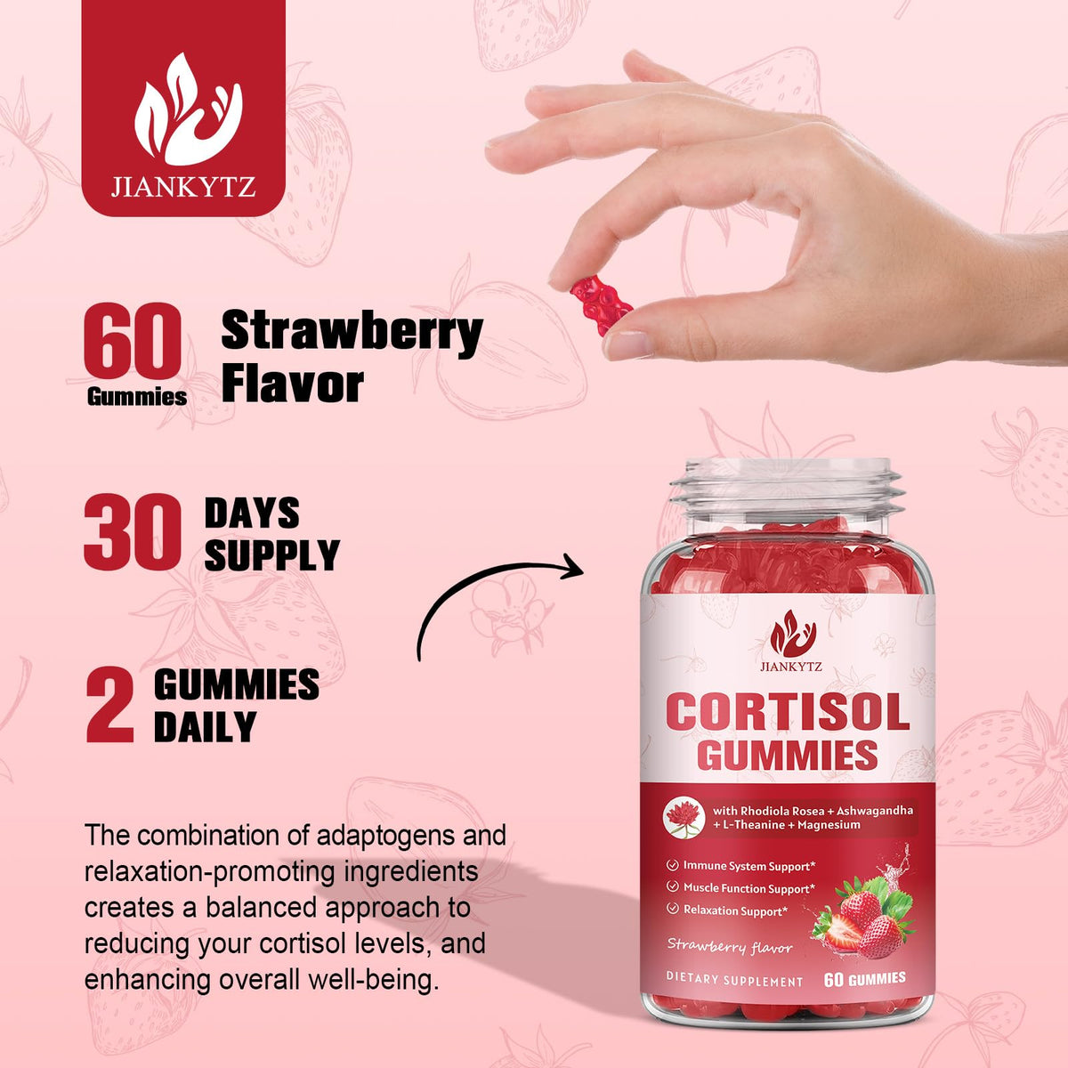 JIANKYTZ Cortisol Gummies for Women with Ashwagandha, Rhodiola Rosea, L-Theanine, Magnesium, Vitamin D3 for Zzz Support, Balanced Cortisol, Vegan, 60 Gummies JIANKYTZBuy Supplements Australia