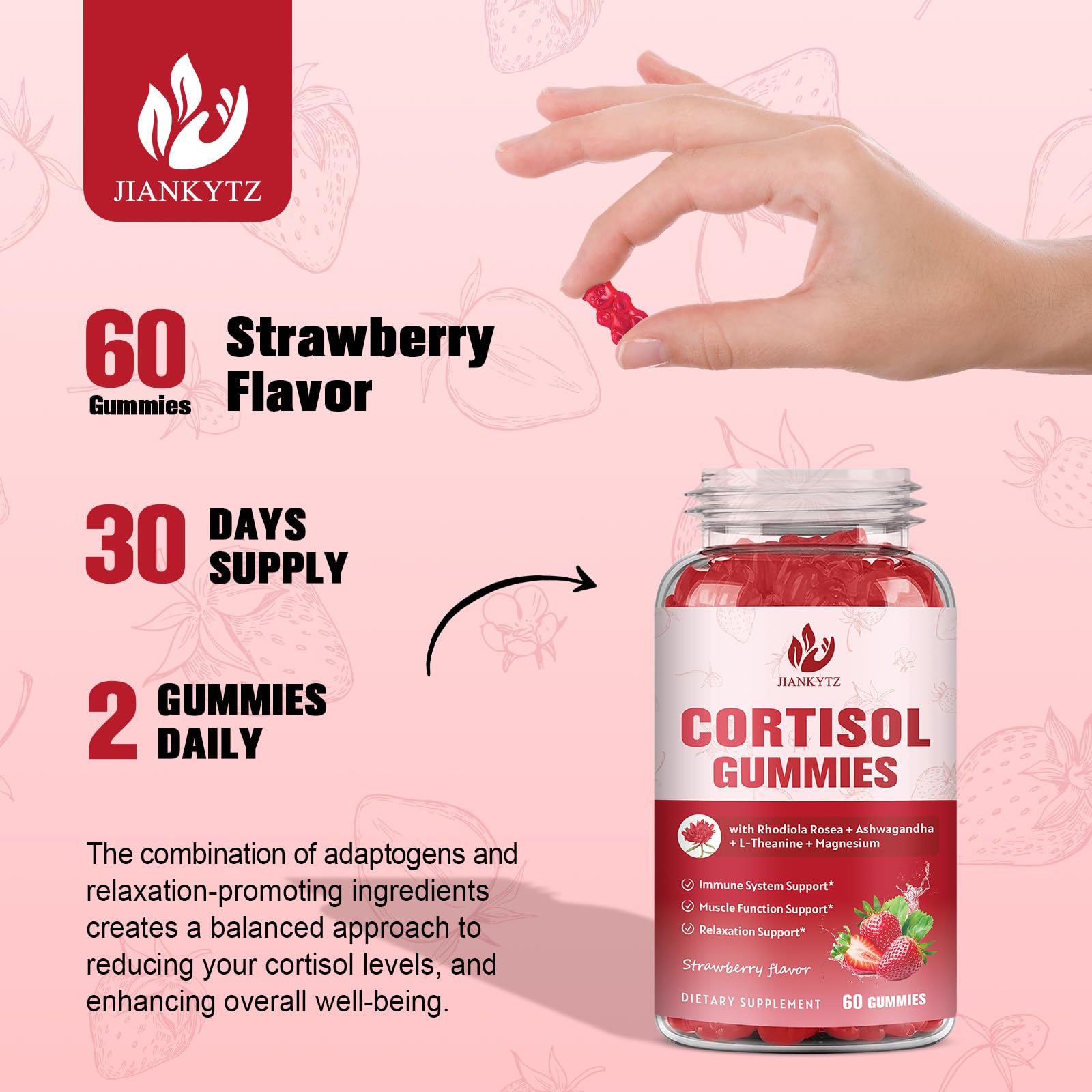 JIANKYTZ Cortisol Gummies for Women with Ashwagandha, Rhodiola Rosea, L-Theanine, Magnesium, Vitamin D3 for Zzz Support, Balanced Cortisol, Vegan, 60 Gummies JIANKYTZBuy Supplements Australia