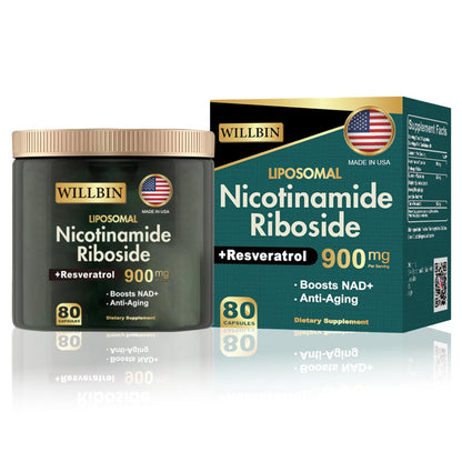 Willbin Liposomal NAD+ Supplement, Nicotinamide Riboside with Resveratrol, NAD Nicotinamide Riboside Boost Energy Focus Anti-Aging for Women & Men - 80 Vegan Capsules WillbinBuy Supplements Australia