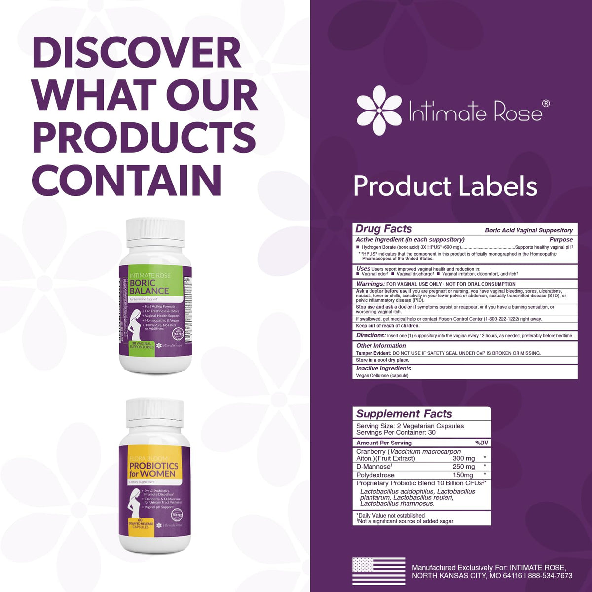 Intimate Rose Combo Pack! Flora Bloom Probiotics for Women (One Bottle) and Boric Balance Boric Acid Intimate RoseBuy Supplements Australia