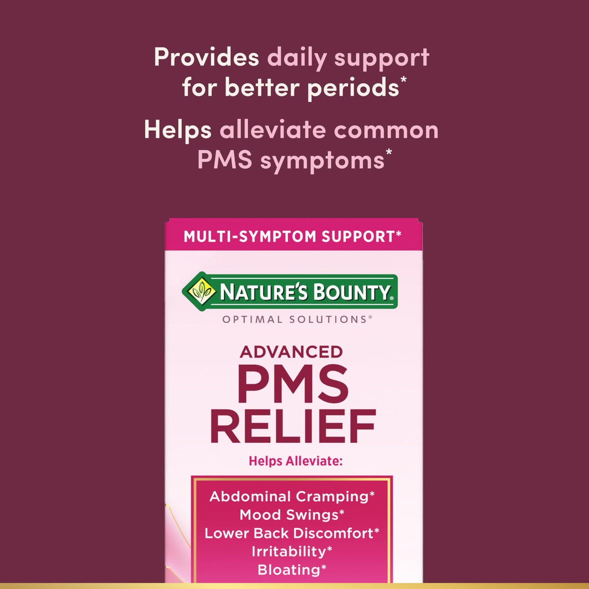 Nature’s Bounty Optimal Solutions Advanced PMS Relief for Menstrual Cycle Support, PMS Support Supplement for Women, Bloating Relief – Chasteberry, Hormone-Free, 60 Vegetarian Capsules Nature's BountyBuy Supplements Australia