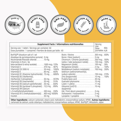 Supersmart - Daily 1® Timed Release - Multivitamin Supplement for Women & Men - with BioPQQ®, Vitamin A, B, C, D & E, Biotin, Quercetin & Fisetin | Supersmart