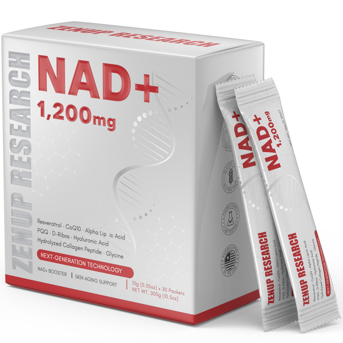 ZenUP Liquid NAD, Extra Strength 1,200mg NAD+ Supplement with CoQ10, Resveratrol, D-Ribose & PQQ for Men & Women, Natural NAD+ Stick for Anti-Aging, Energy, Focus - 30 Packets ZenUPBuy Supplements Australia