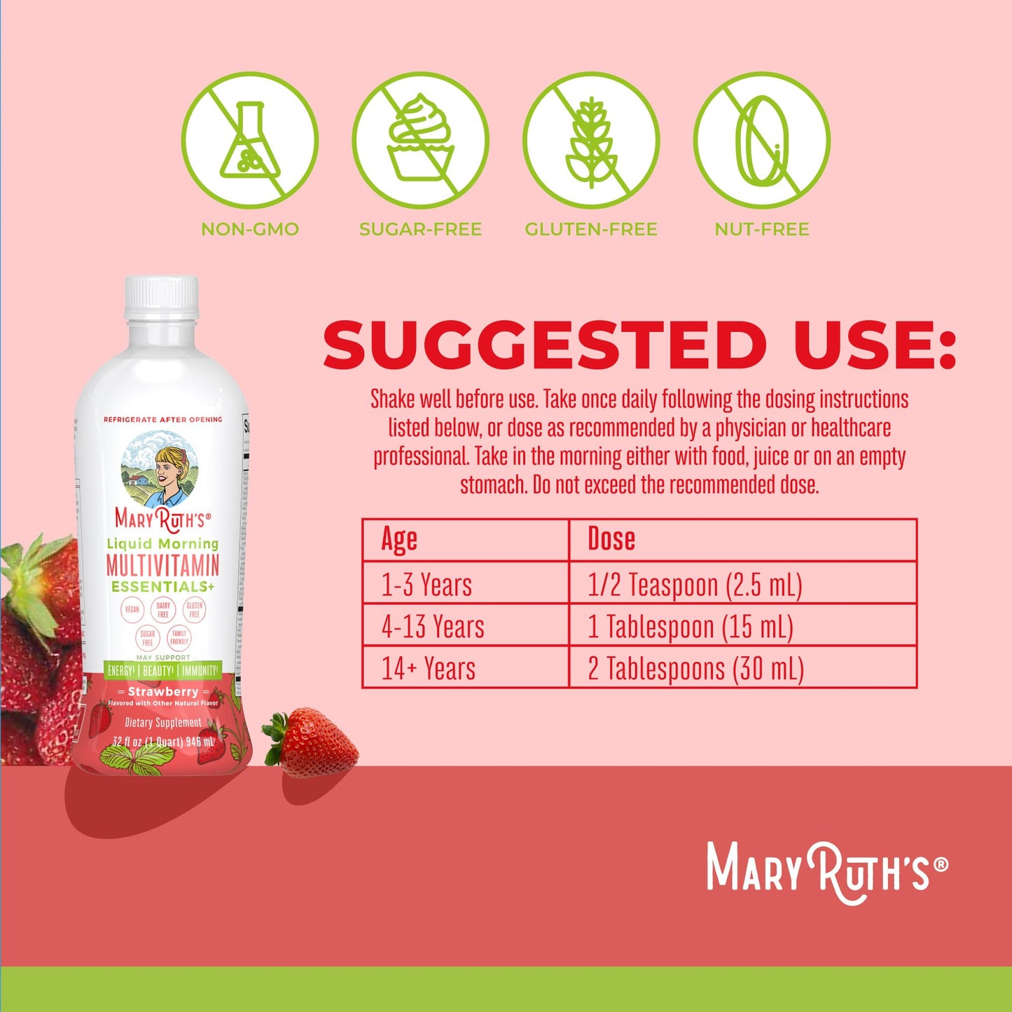 MaryRuth's Liquid Morning Multivitamin Essentials+ | Vitamin A C D E B6 B12 K2 Biotin Zinc | Mens Womens Multivitamin | Immune Support | Beauty | Sugar Free | Vitamins for Ages 1+ | Vegan | 32 Fl Oz MARYRUTH'SBuy Supplements Australia