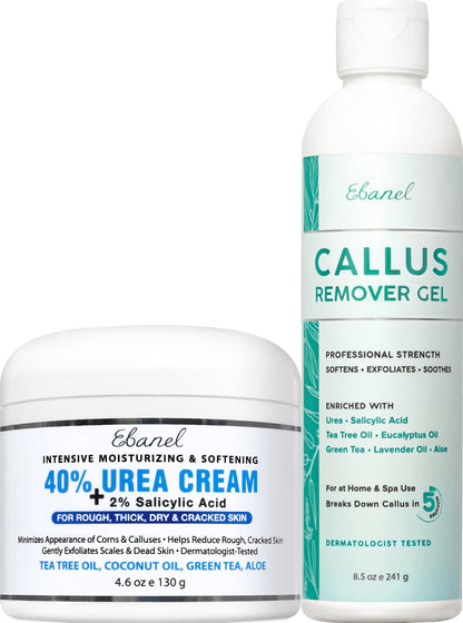 Ebanel Set of Professional Callus Remover for Feet, and Urea Cream 40% Plus Salicylic Acid 2%, Heel Foot Callus Remover Gel Exfoliator Dead Skin Cuticle Removal Toenail Softener Keratolytic Pedicure Ebanel buy supplements Au