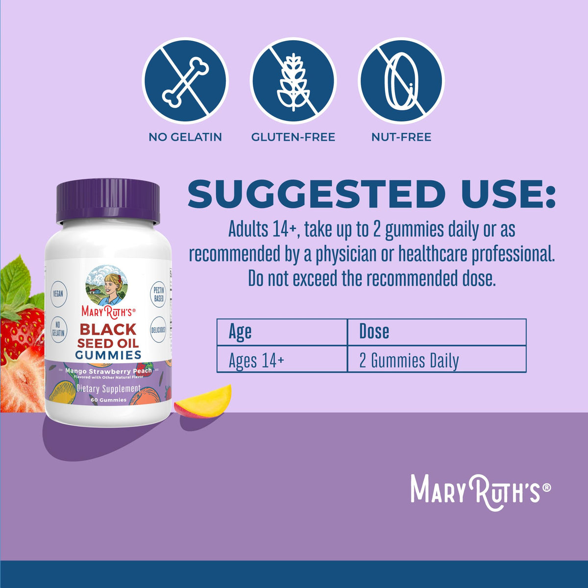 MaryRuth Organics Black Seed Oil Gummies | Black Cumin Seed Oil Supplement | Traditionally Used for Immune Support & Cardiovascular Health | Vegan | No Gelatin | Pectin Based | 60 Gummies MARYRUTH'SBuy Supplements Australia