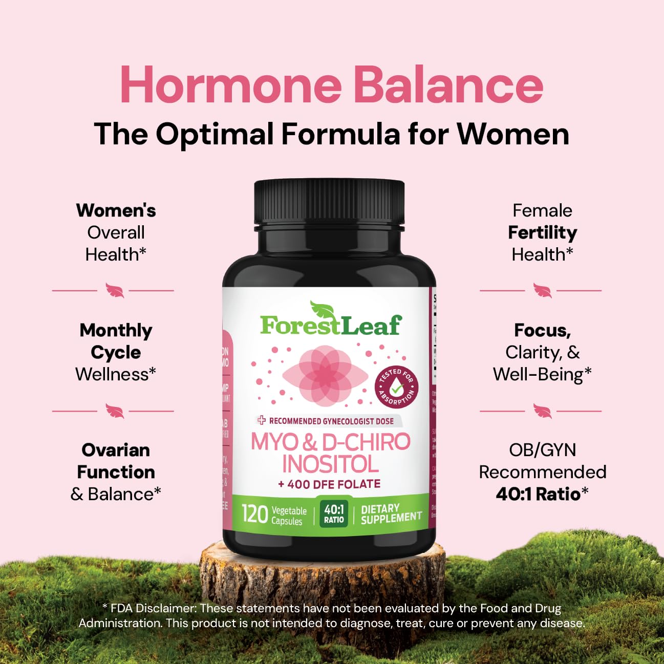 Myo-Inositol & D-Chiro Inositol Supplement for Women's Health | Fertility Supplements Women | Inositol 40:1 Ratio Support Ovarian Function & Healthy Hormone Balance Women | 2050mg | 120 Powder Caps ForestLeafBuy Supplements Australia