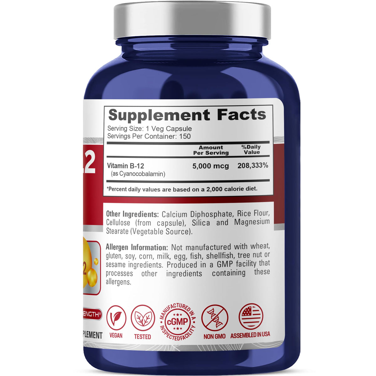 NusaPure Vitamin B12-5000 MCG 150 Veggie Capsules (Non-GMO, Vegan) - Max Strength Vitamin B12 NusaPureBuy Supplements Australia