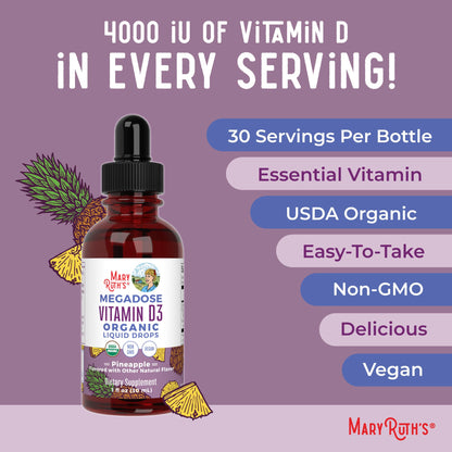 MaryRuth Organics Vitamin D3 Liquid Drops | Megadose 4000 IU | USDA Organic Liquid Vitamin D Spray for Adults & Kids | Immune Support & Bone Health | Vegan | Gluten Free | Non-GMO | 30 Servings MARYRUTH'SBuy Supplements Australia