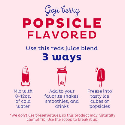 KOS Reds Superfood Powder for Antioxidants - USDA Certified Organic Beet Root, Goji Berries, Acai, Pomegranate, Coconut Water & Digestion Enzymes- Goji Berry Popsicle Flavor