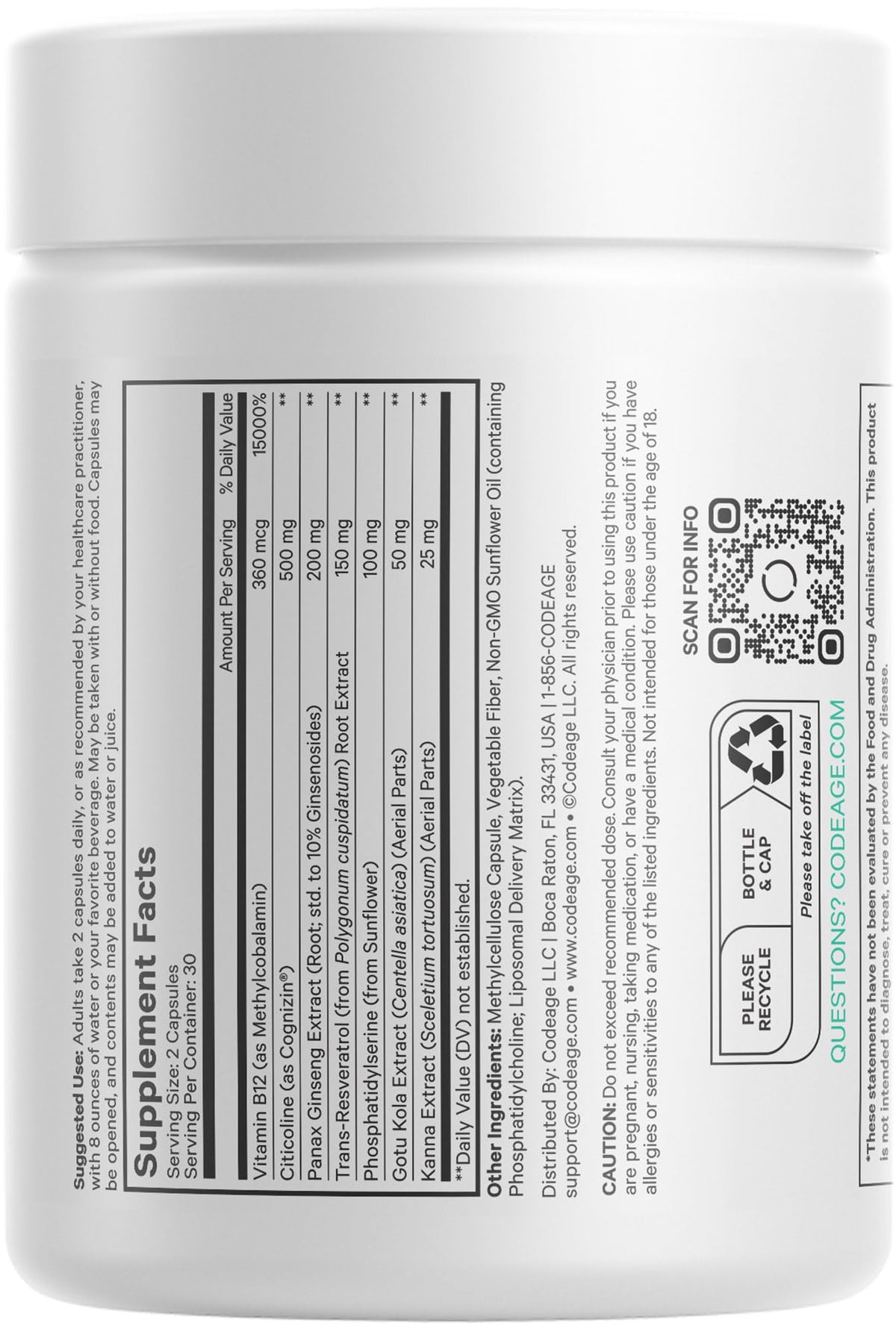 Codeage Brain Focus Vitamins+ Nootropic Supplement with Citicoline as Cognizin, Panax Ginseng, Resveratrol, Gotu Kola, Vitamin B12 Methylcobalamin - Liposomal Delivery - Non-GMO - 60 Capsules CodeageBuy Supplements Australia