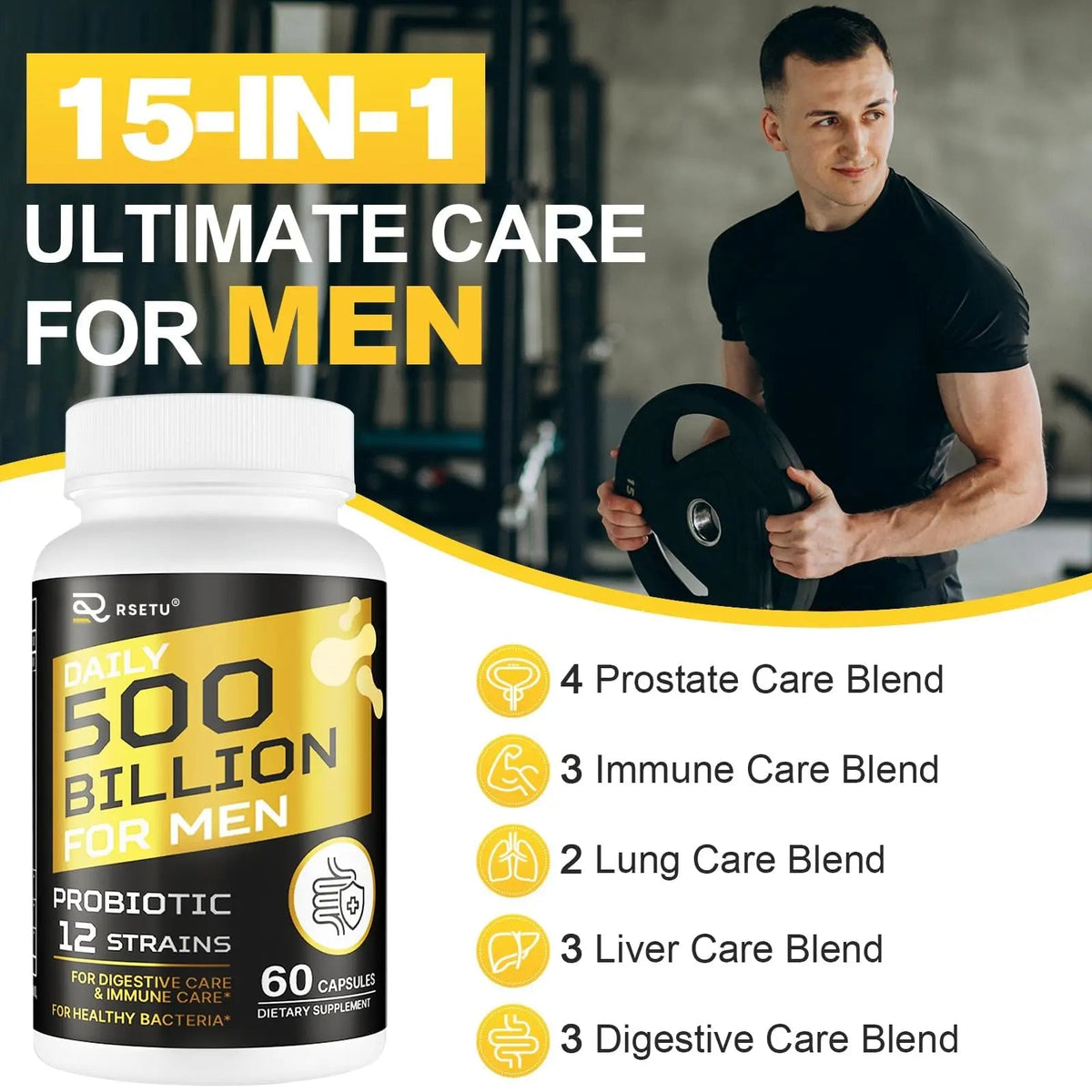 Probiotics for Men, 500 Billion CFUs & 12 Strains Mens Probiotic with Turmeric Cranberry, Goji, Gut Health for Men, for Digestive Health, Gut, Bloating & Gas, Immune, Energy Support, 120-Day Supply RSETU buy supplements Au