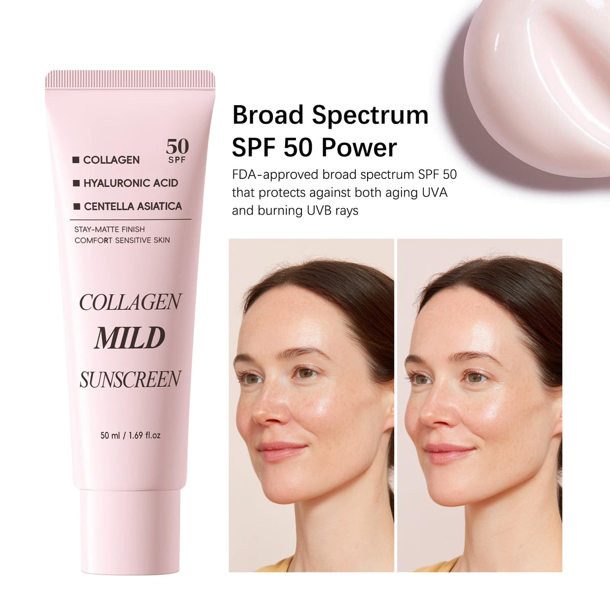 Collagen Mild Sunscreen SPF 50 for Face, Broad Spectrum Protection, Hydrating Facial Sunscreen with Peptides & Cica, Lightweight Non-Greasy, No White Cast, Natural Glow, Travel Size (2 PCS) DR.Seya buy supplements Au